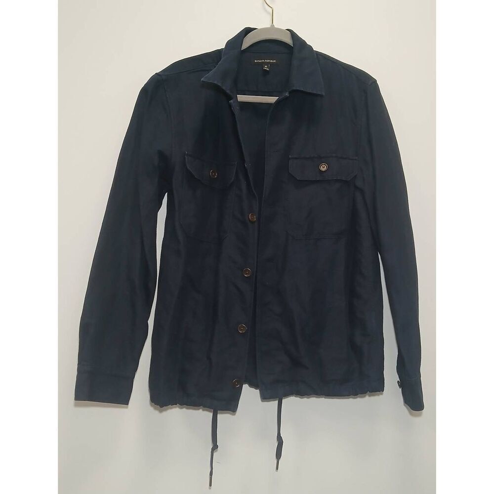 Banana republic mens medium linen cotton spring jacket navy blue utility field